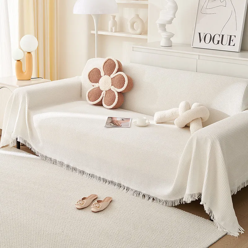 180x420cm White Premium Polyester Sofa Throw Blanket | Multi-Seasonal Use | Sofa Protector