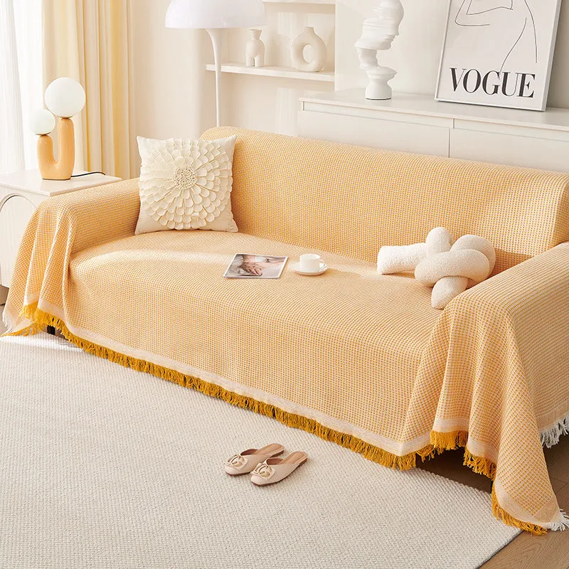 180x420cm Yellow Premium Polyester Sofa Throw Blanket | Multi-Seasonal Use | Sofa Protector