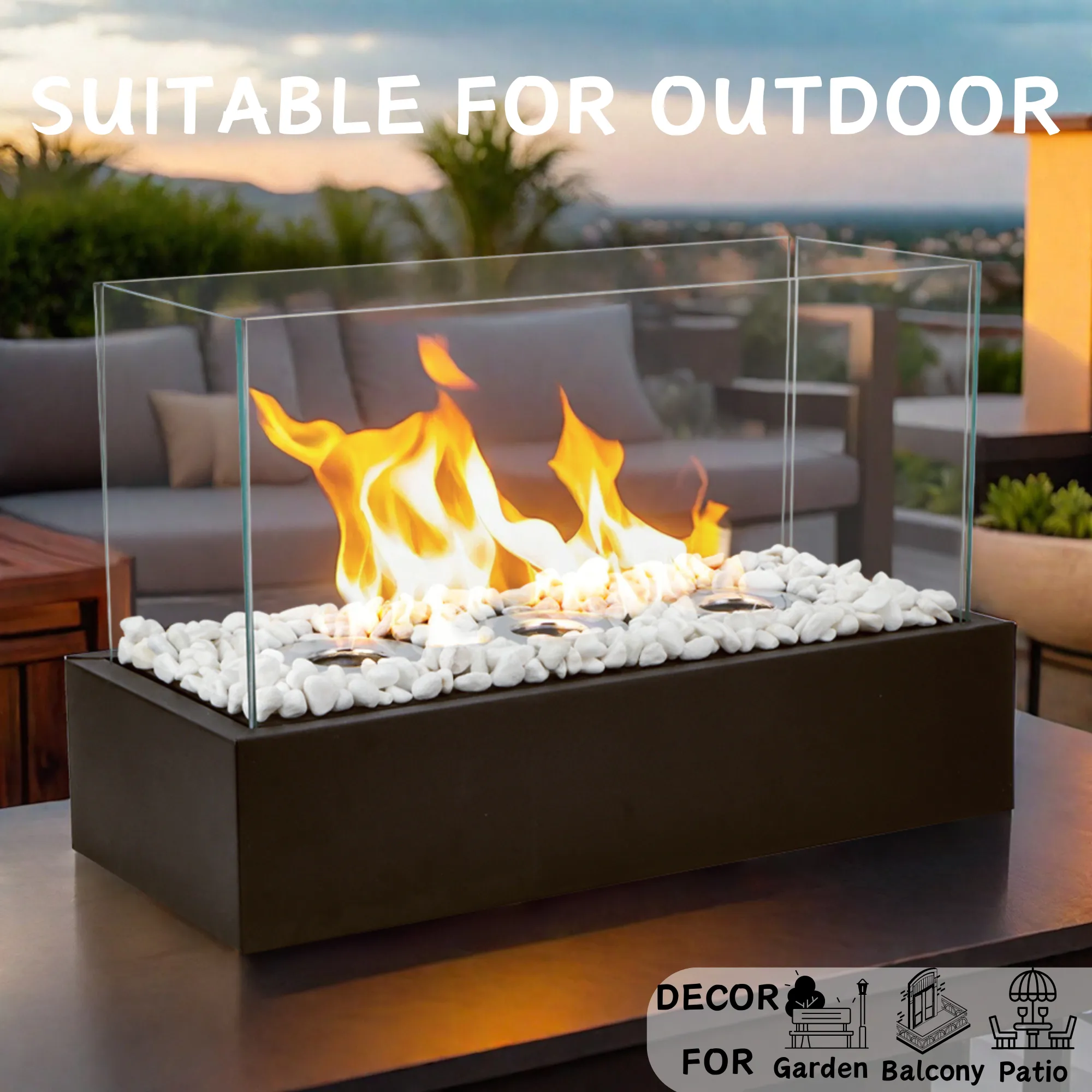 18"x 8''x11.5" Portable Tabletop Fireplace–Clean-Burning Bio Ethanol Ventless Fireplace
