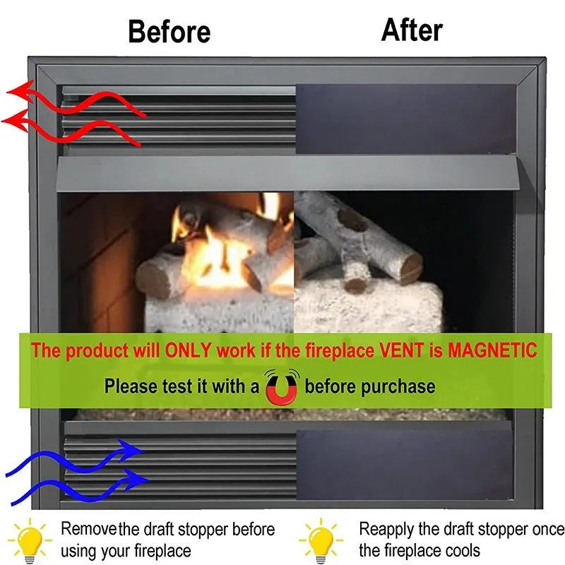 2-pack Magnetic Fireplace Draft Stopper - 91.44 x 10.16cm - Block Cold Air