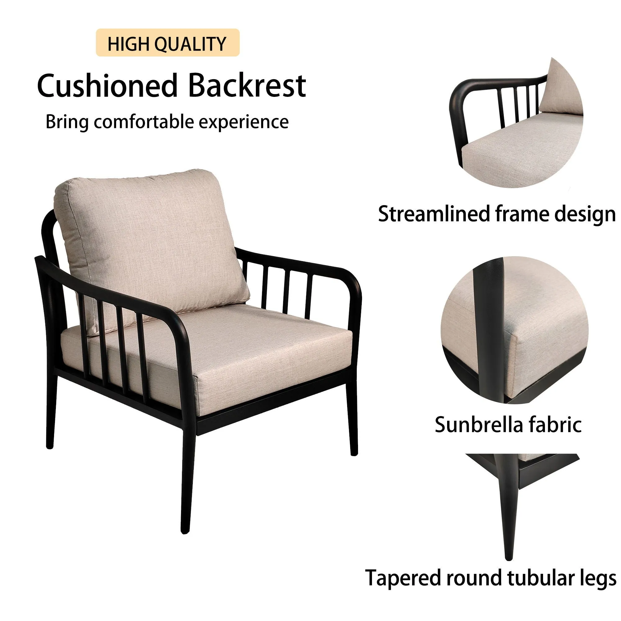 3 Piece Outdoor Patio Chaise Lounge Set, 2 Chaise & 1 End Table With Modern Tapered Feet, Pneumatic Adjustable Backrest For Effortless Reclining, Wheels, Sunbrella Cushion - Ember Black by Couch.com