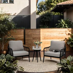 3 Piece Outdoor Patio Chaise Lounge Set, 2 Chaise & 1 End Table With Modern Tapered Feet, Pneumatic Adjustable Backrest For Effortless Reclining, Wheels, Sunbrella Cushion - Ember Black by Couch.com