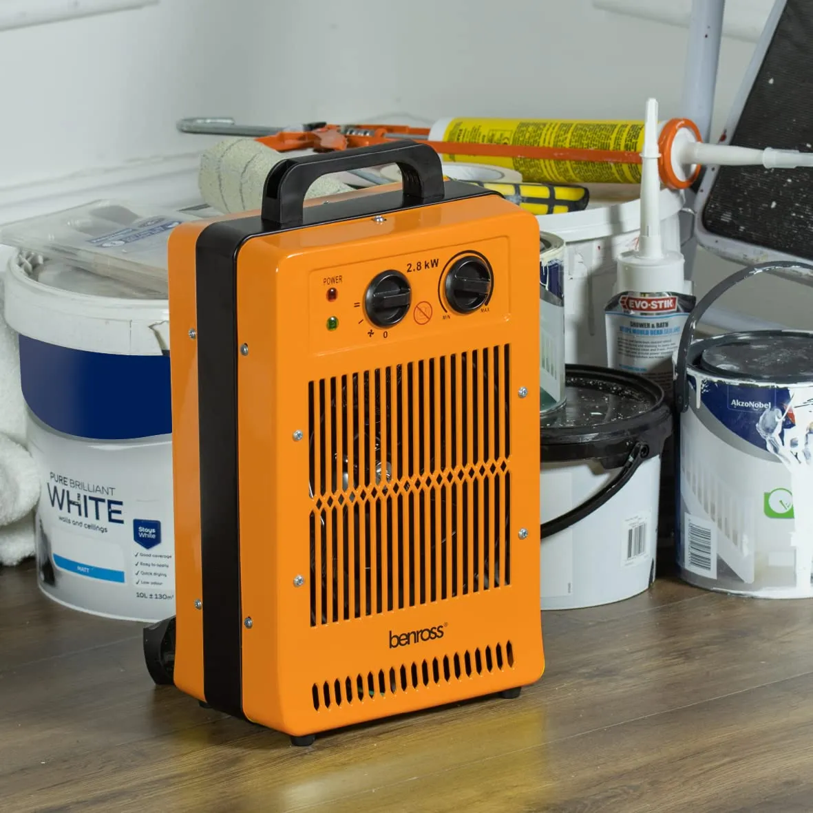 Benross 42468 Large Industrial Fan Heater/Adjustable Thermostatic Control/Cool Air Setting/Dual Overheat Protection/Portable & Low Noise / 2800W / Orange Colour