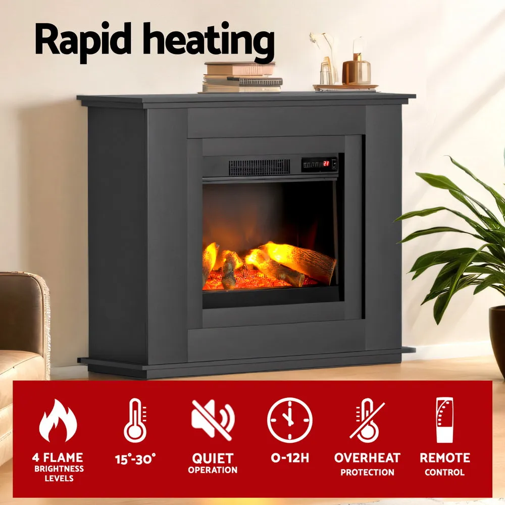 Devanti 2000W Electric Fireplace Mantle Portable Fire Log Wood Heater 3D Flame Effect Black