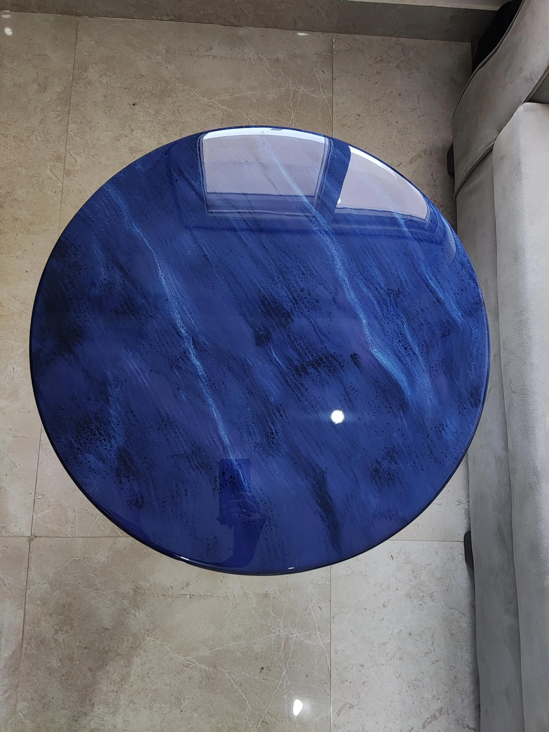 Epoxy Resin Table, Coffee Table, Center Table, Side Table - Dark Blue Color with Marble Texture (Diameter 24 inches, Height 18 inches)