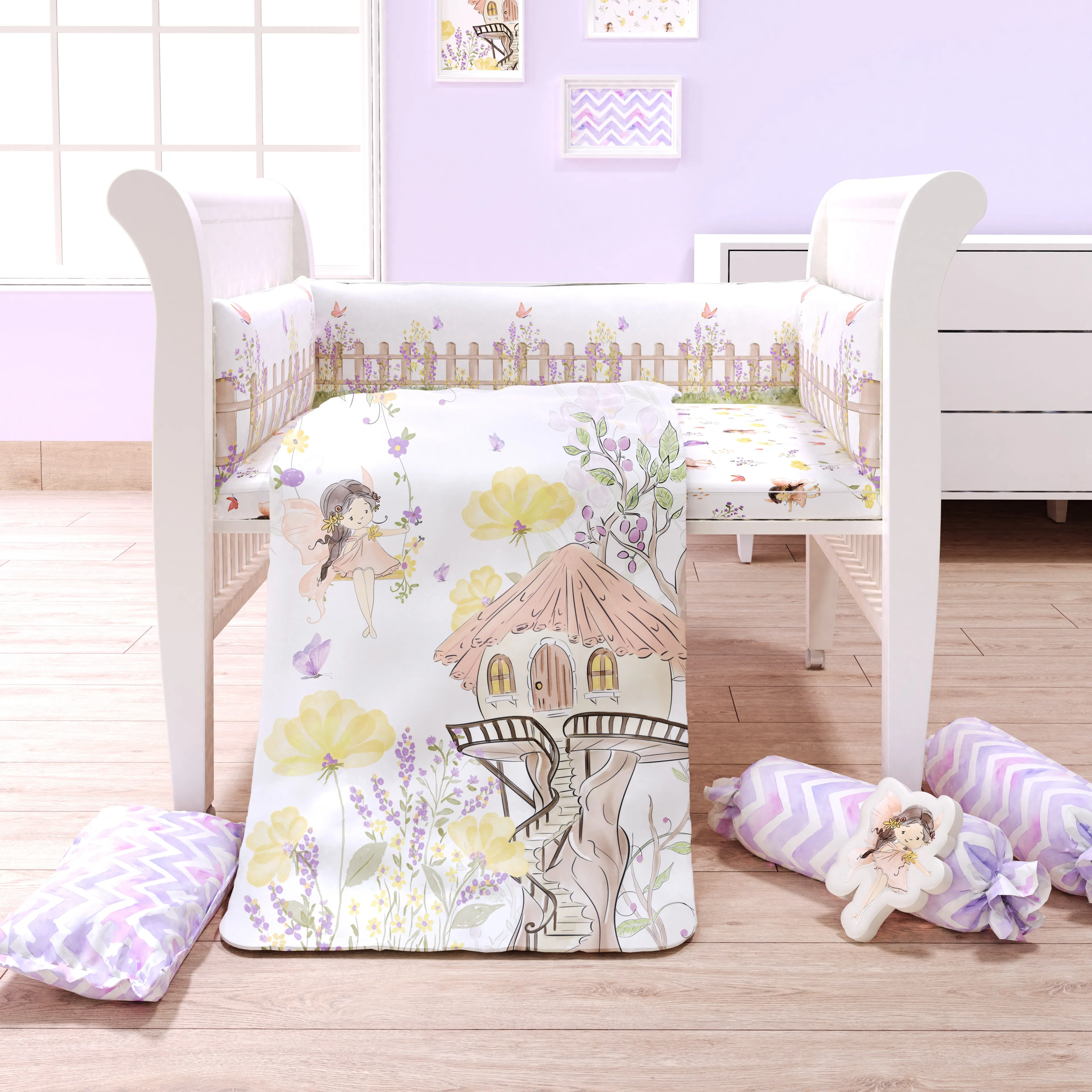 Fancy Fluff 7 Pc Organic Baby Cot Bedding Set-  Pixie Dust