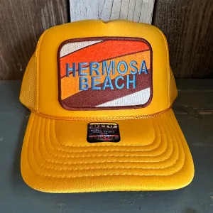 Hermosa Beach GOLF CARTS & YOGA PANTS High Crown Trucker Hat - Gold