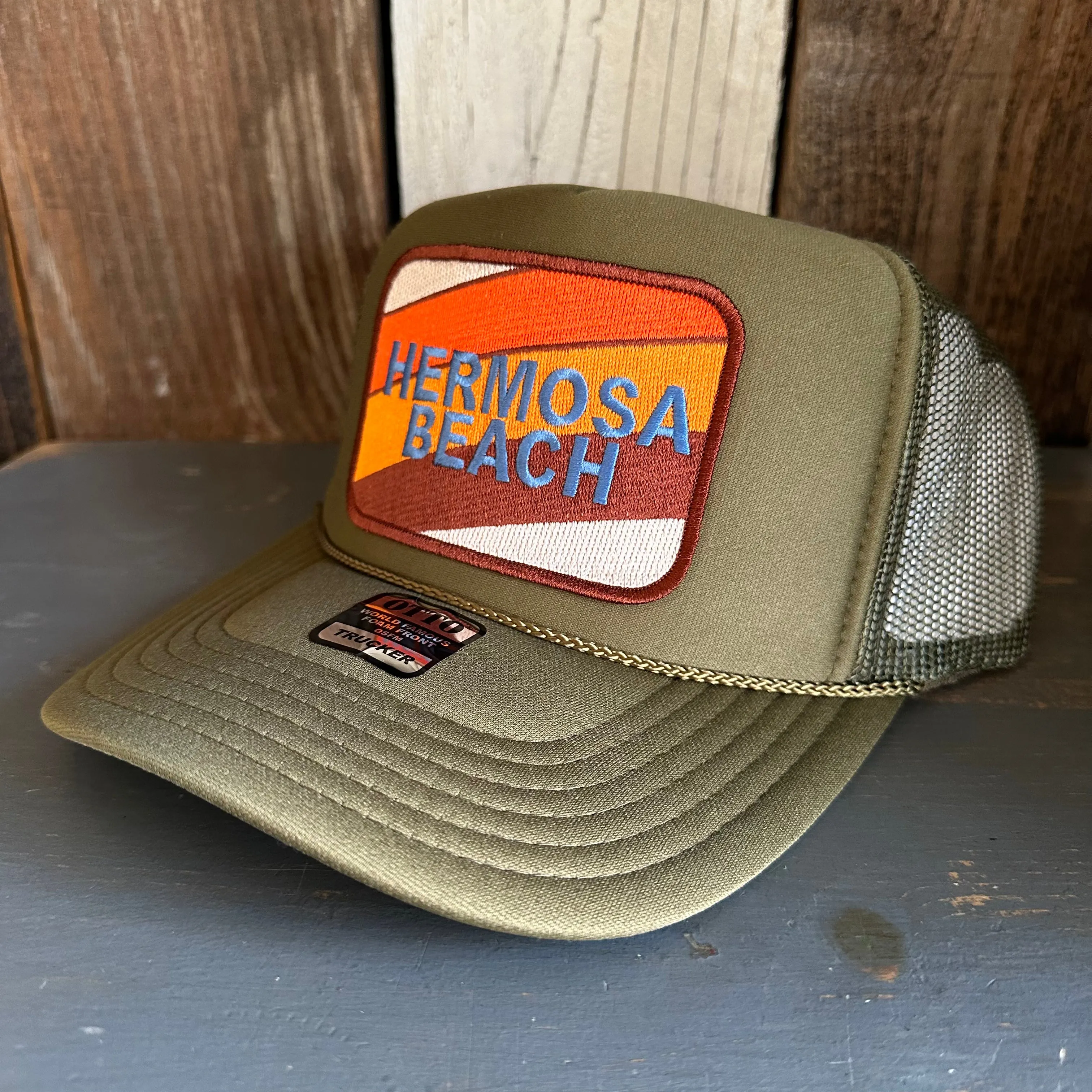 Hermosa Beach GOLF CARTS & YOGA PANTS High Crown Trucker Hat - Olive