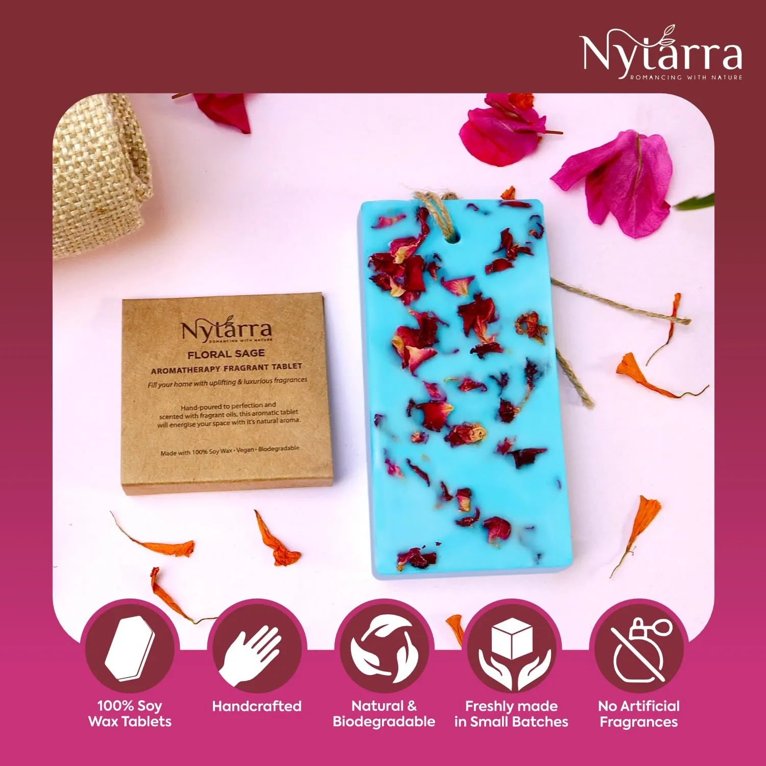 Nytarra Wax Wardrobe Air Freshener Bar, Aromatherapy Fragrance Handmade Wax Tablets, Scented Sachet for Closets, Drawers, Small & Closed Spaces - Floral Sage (Pack of 3)