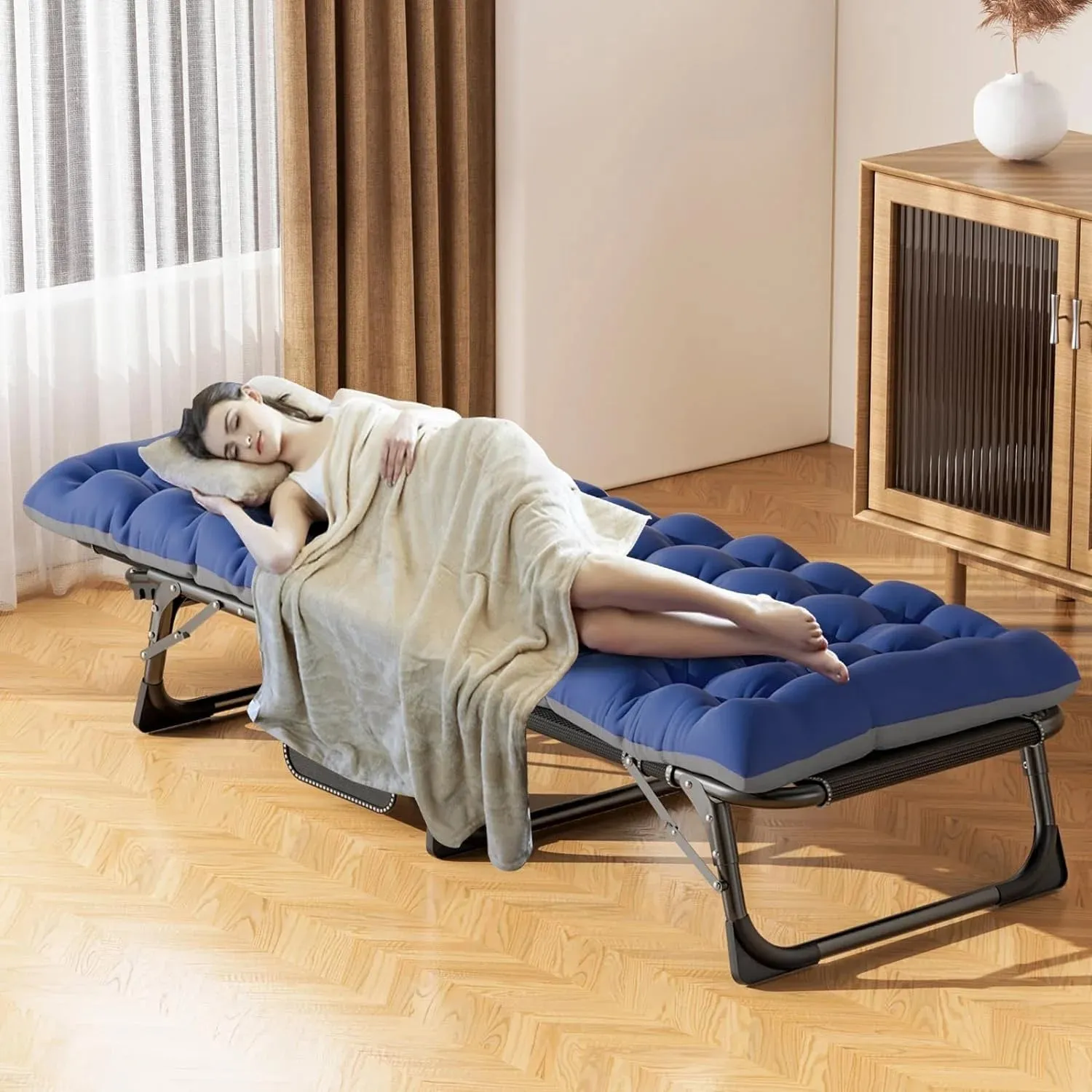 Slsy Folding Lounge Chair, 5-Position Adjustable Outdoor Reclining Chair, Folding Sleeping Bed Cot, Folding Chaise Lounge Chair for Pool Beach Patio Sunbathing