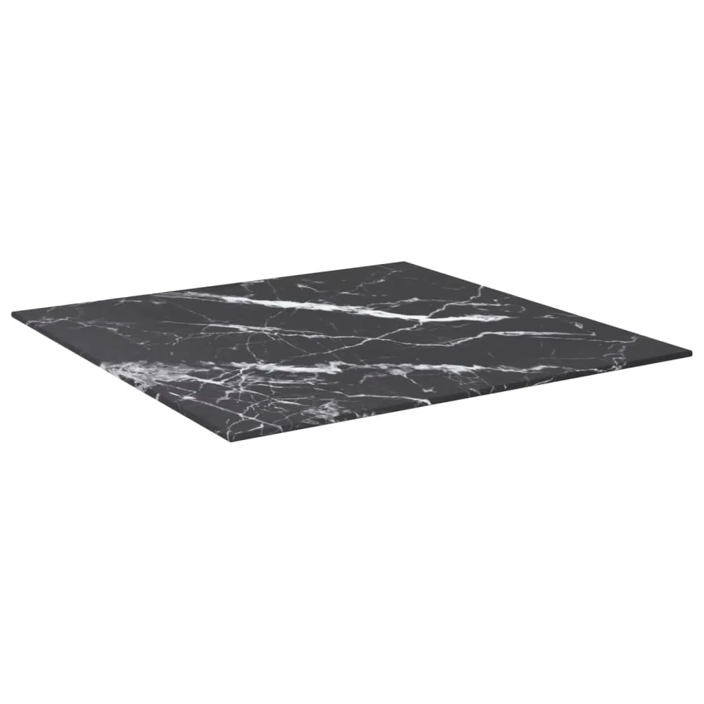 60x60 cm Black Marble Design Tempered Glass Table Top - 6 mm